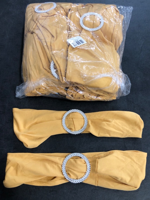 Photo 1 of Spandex Chair Sashes Bands 50PCS Stretch Chair Ties Bows with Buckle Slider for Wedding Party Banquet Decoration (Gold)…