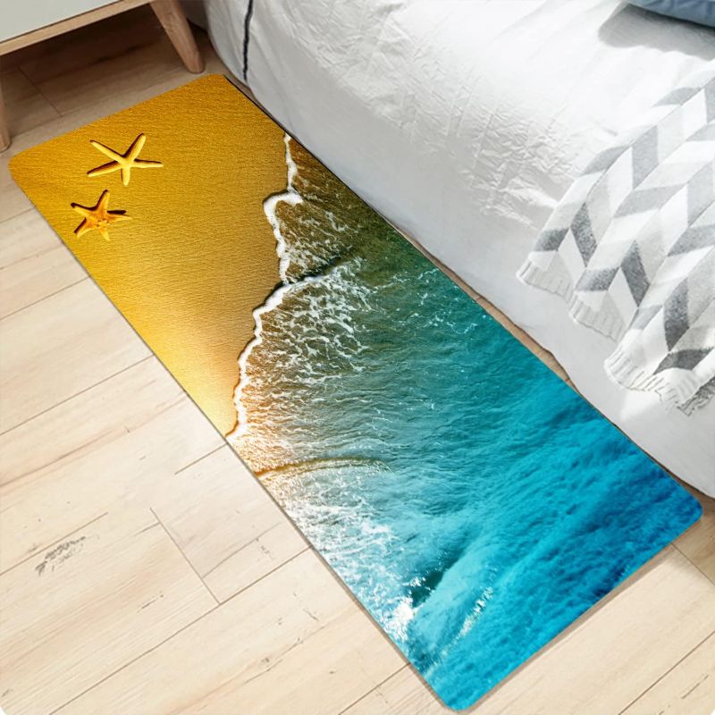 Photo 1 of Bath Rugs Sponge Foam Absorbent Soft for Bathroom and Kitchen (24x71 inches), Flannel Mat Non Slip Bright 3D Print for Bedside and Living Room(Starfish Beach)