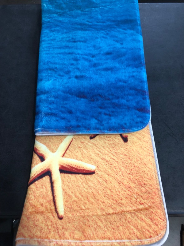 Photo 1 of Bath Rugs Sponge Foam Absorbent Soft for Bathroom and Kitchen (24x71 inches), Flannel Mat Non Slip Bright 3D Print for Bedside and Living Room(Starfish Beach)