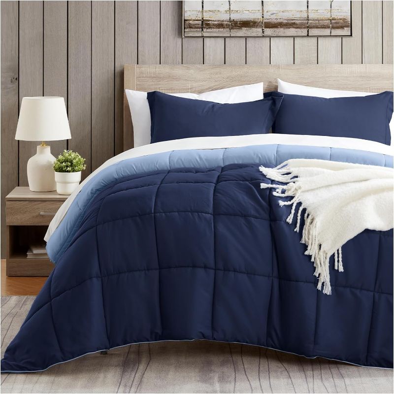 Photo 1 of Satisomnia Queen Comforter Set, Navy Blue Bedding Comforters Queen Size, 3 Pieces Down Alternative Bed Comforter Lightweight, Soft Quilted Bed Set Breathable, Reversible All Season Bedding Sets