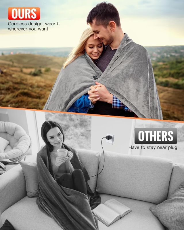 Photo 1 of Cordless Wearable Heated Blanket, Heated Blanket Battery Operated with Power Bank, USB Heating Throw Shawls Portable Electric Blanket with 3 Heating Levels for Home Office Outdoor (Dark Grey)