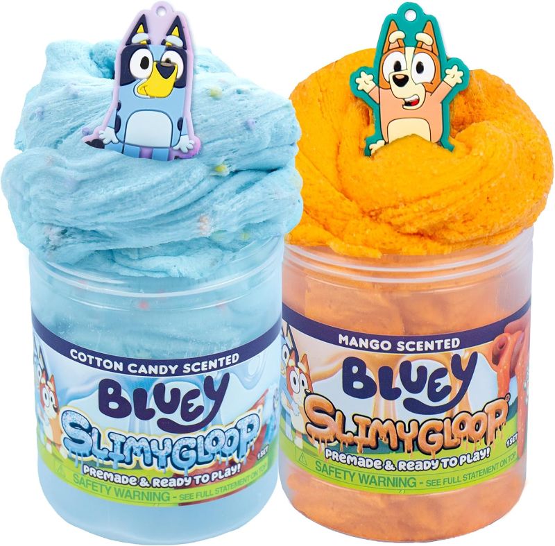 Photo 1 of Bluey SLIMYLGOOP, 2 Pack, Pre-Made Slimes, Ready to Play Scented Bluey Cloud Slimes, Includes Rubber Bluey Charm & Bingo Charm