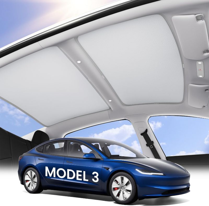 Photo 1 of Zanch Tesla Model 3 Accessories Sunshade Roof [2025 Cooling Tech, Heat Insulation] Magnetic No Sag Foldable Roof Glass Sun Shade for Model 3 (2020-2025) Highland Tesla Accessories 2026 2025 - Grey