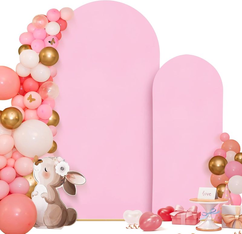 Photo 1 of Wedding Arch Cover - 6.6 FT & 5 FT Elastic Party Backdrop Stand Covers for Wedding, Birthday, Party, Baby Shower, Banquet Decoration - Pink (Only Covers)