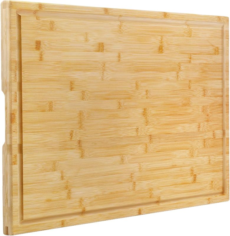 Photo 1 of Utoplike Extra Large Cutting Board for kitchen, Bamboo Chopping Boards, Wood Stove Top Cover, Over the Sink Butcher Block with Juice Groove for Turkey, Meat, Vegetables, BBQ
