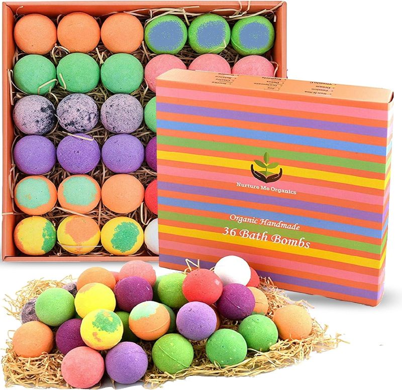Photo 1 of Missing One ** Bulk Bath Bomb Gift Set - 36 Nurture Me Organics Bath Bombs Large Bath Fizzies! Gift Box of Bulk Bath Bombs. Dry Skin Moisturize Natural Spa Bath Balls. Best Gift for Women, Gifts for Mom & Friends!