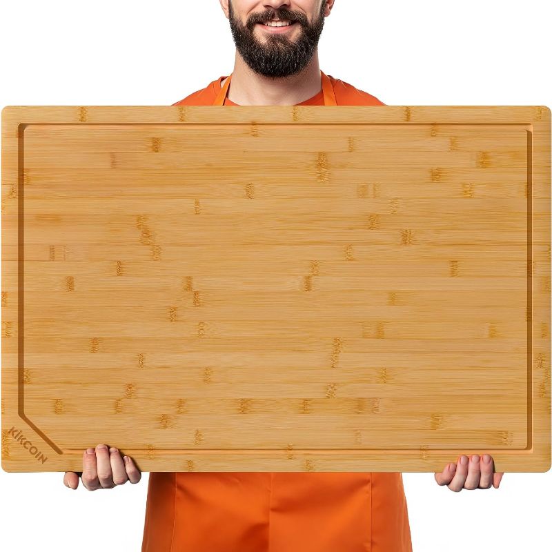 Photo 1 of 30 Inch Extra Large Bamboo Cutting Boards for Kitchen, Wood Cutting Board with Deep Juice Groove and Handle Heavy Duty Chopping board, Oversized Stove Top Cover, Kikcoin, 30" x 20"