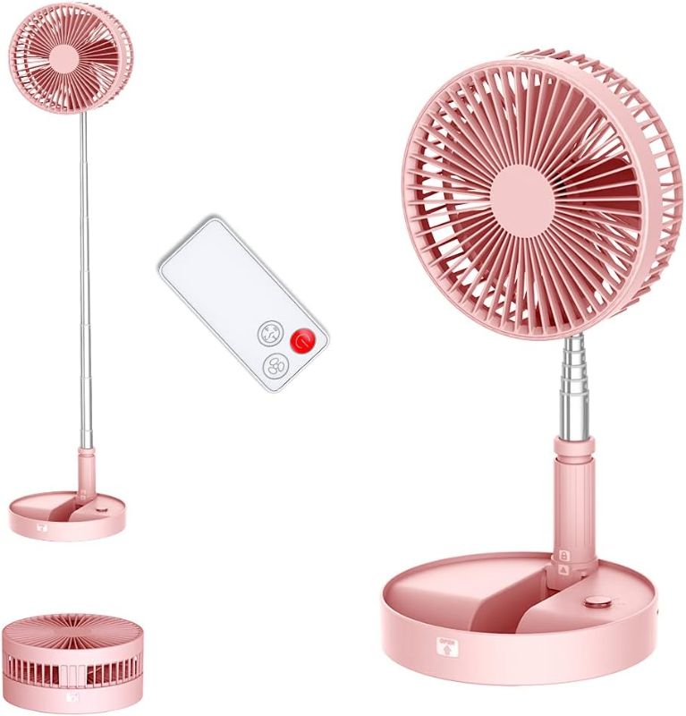 Photo 1 of UN UNITEDTIME Desk and table fan, foldable Fan Portable Travel Fans Battery Operated,Adjustable Height My Foldaway fan with remote Control Timer, 4 Speed Settings (Pink)