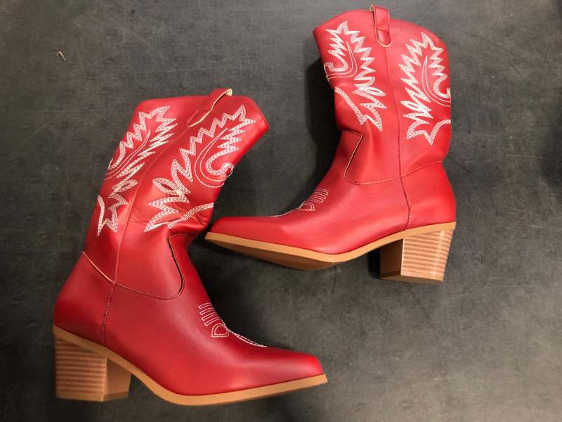 Photo 1 of Size 7 ZXHYZLZ Western Cowboy Boots for Women - Mid Calf Embroidered Cowgirl Boots, Slip On Pointed Toe Chunky Heel Fashion Retro Classic Boots