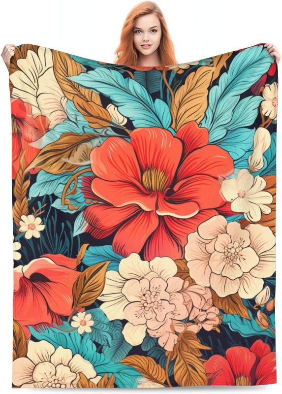 Photo 1 of Boho Floral Blanket Retro Bohemian Gifts for Mom Women Kids Girls Birthday Colorful Flowers Throw Mother's Day Valentines Presents Hippie Decor Soft Warm Plush Blankets for Bedroom Bedding 50"x60"