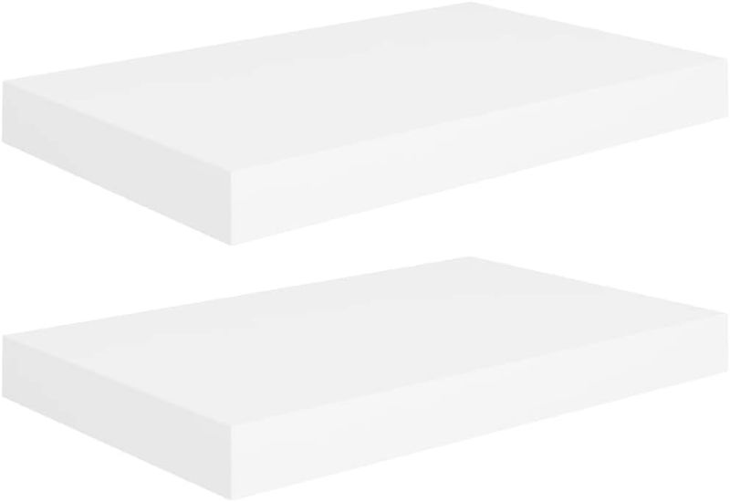 Photo 1 of White Floating Wall Shelves - 2 pcs | 15.7"x9.1"x1.5" | Modern Home Display | Easy-Install | Invisible Mounting System | Honeycomb MDF and Metal Frame