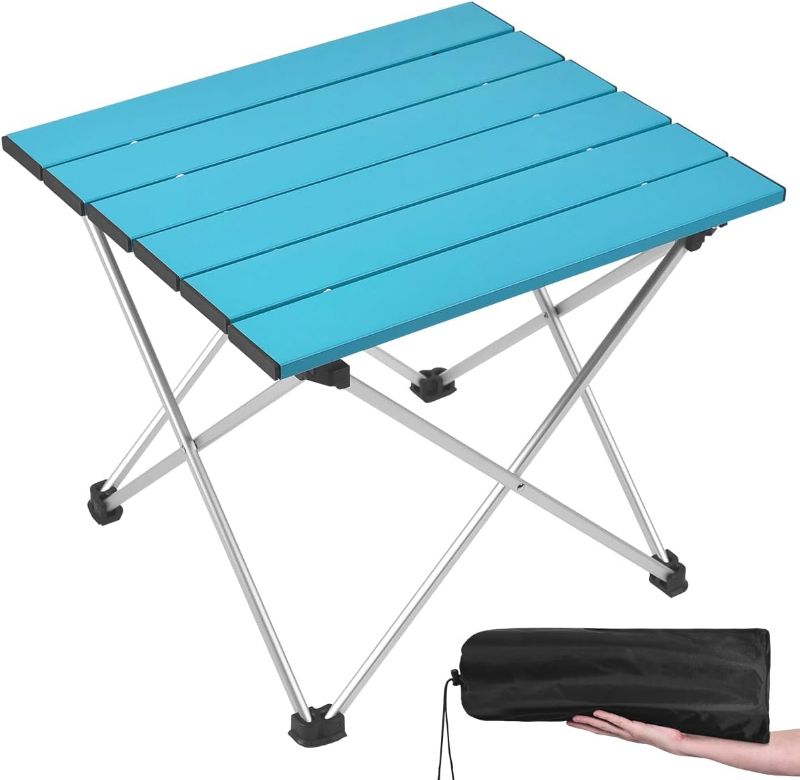 Photo 1 of Grope Small Folding Camping Table with Aluminum Table Top, Beach Table for Sand with Carrying Bag,Prefect for Outdoor,Picnic,BBQ,Cooking,Festival