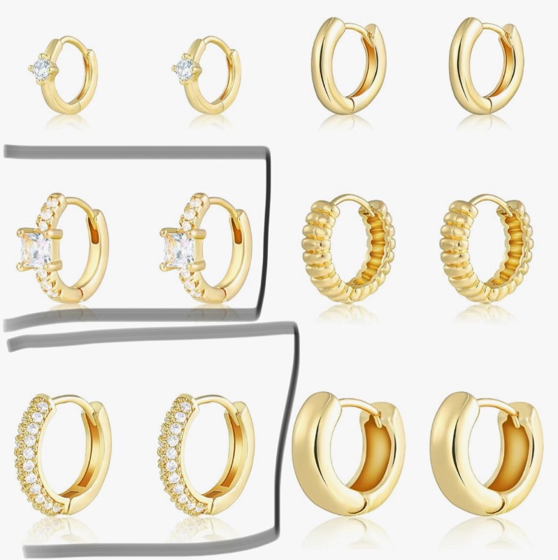 Photo 1 of See Pictures for Missing 2** Wgoud Small Gold Hoop Earrings Set for Women, 6 Pairs 14K Gold Plated Hypoallergenic Lightweight Huggie Hoops Earrings, Gold Cartilage Cubic Zirconia Earrings for Women Gifts.