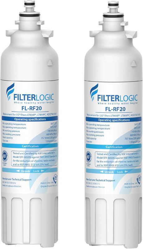 Photo 1 of Filterlogic ADQ73613401 Refrigerator Water Filter, Replacement for LG® LT800P®, LT800PC, ADQ736134, ADQ73613402, LSXS26326S, LSXS26366S, LMXS30776S, LSXS26366D, LMXC23746S, 46-9490, 469490, Pack of 2
