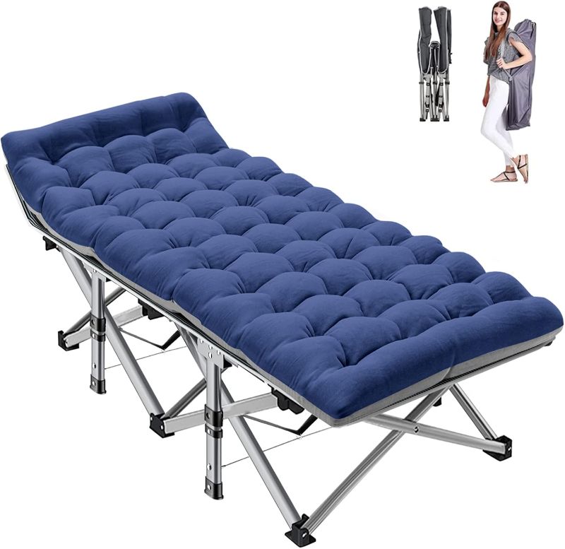 Photo 1 of ABORON Folding Camping Cot W/Mat for Adults, Heavy Duty Outdoor Bed with Carry Bag,1200 D Layer Oxford Travel Camp Cots