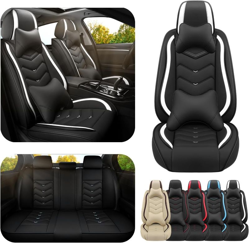 Photo 1 of Car Seat Covers for Ford Mustang 2000-2025, Premium Nappa Leather Car Seat Cover, Stylish Sport Seat Covers? Automobile Seat Cover Sets.(Luxury 5 Seats/Black White)