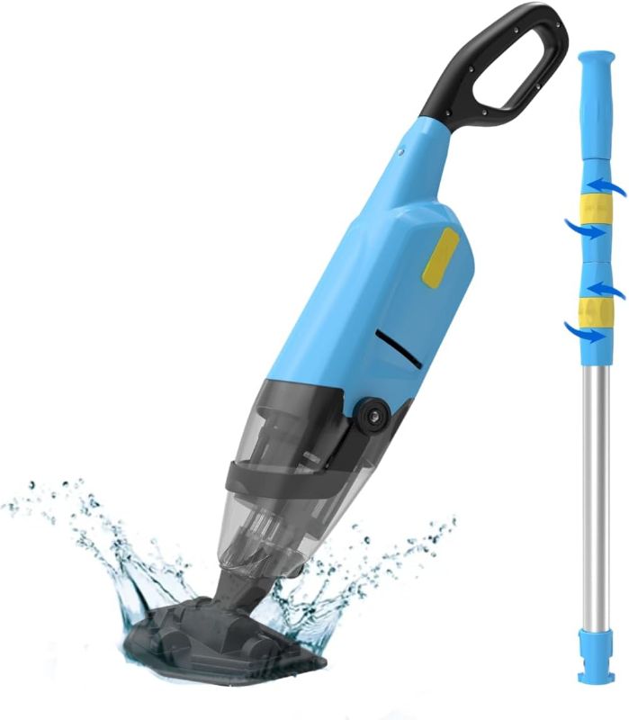 Photo 1 of Cordless Pool Vacuum Cleaner for Above Ground Pool & In Ground Rechargeable Pool Vacuum Cleaner - 90 Mins Runtime, with 69" Telescopic Pole, Spa Vacuum for Hot Tub- Fast 3H Charge (Blue)