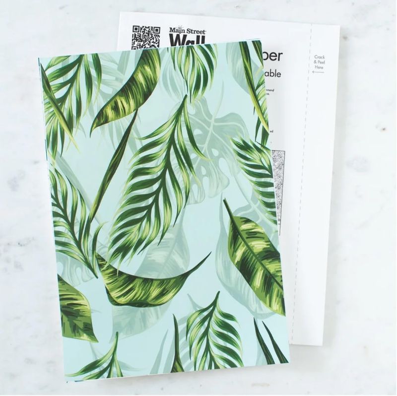 Photo 1 of Main Street 24-Pack of 11 x 16" Peel and Stick Eco-Friendly Wallpaper Sheets – Palm Leaf Design, Removable, Easy-to-Apply Stick-On Wall Décor (Palm Leaf)