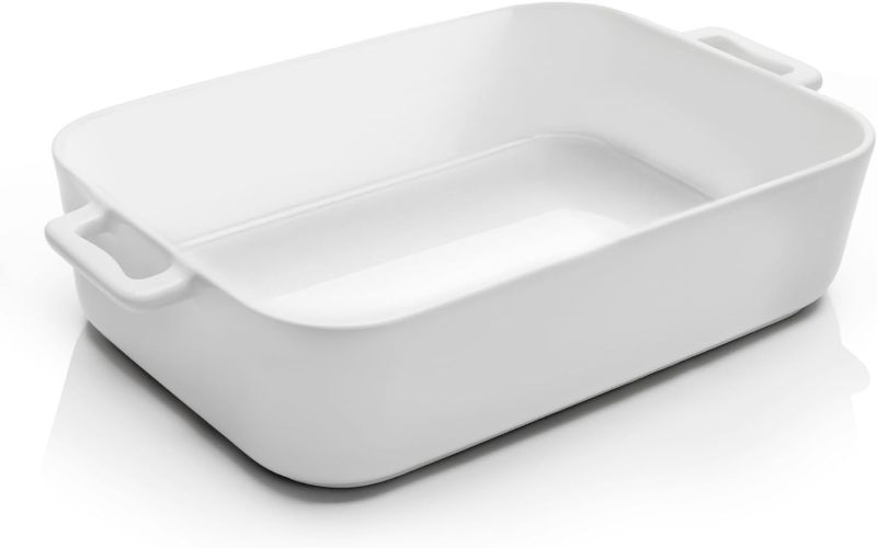 Photo 1 of Deep Ceramic Baking Dish, 9x13 Inch Casserole Dish for Oven, 152 oz Large Elegant Design Lasagna Pan with Handles- Durable Serving Bakeware for Lasagna, Roasting and Baking, White