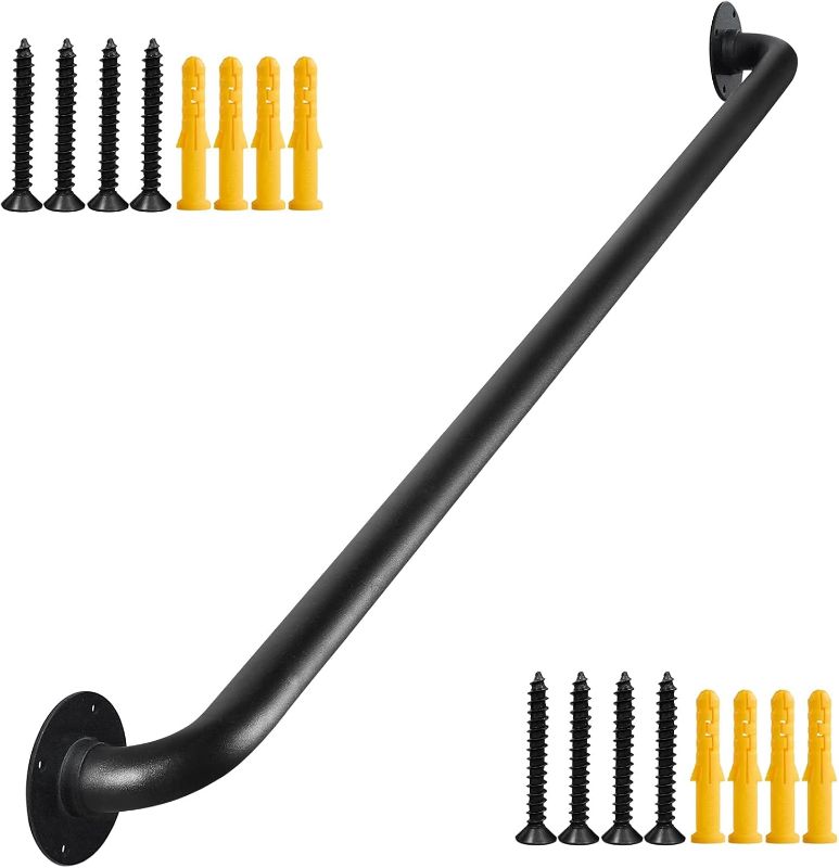 Photo 1 of 45 Inch Black Wall Mount Hand Rails for Indoor Stairs, Interior Staircase Handrail, Outdoor Metal Stair Railing for Exterior Steps, Banister Deck Rails,Safety Grab Bar for Elderly