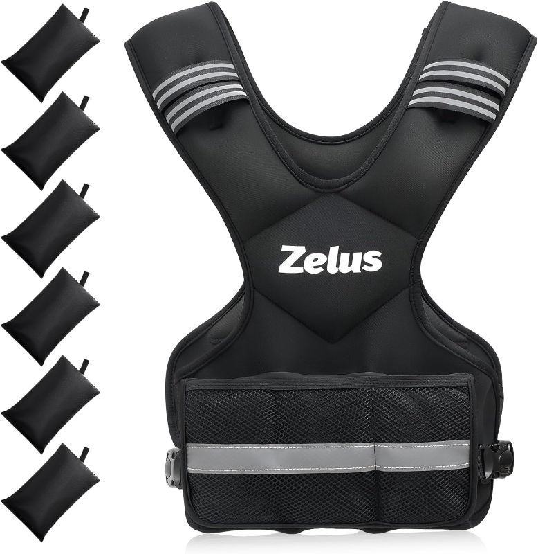 Photo 1 of ZELUS Weighted Vest for Men and Women | 4-10lb/11-20lb/20-32lb Vest with 6 Ironsand Weights for Home Workouts | Adjustable Body Weight Vest Exercise Set for Cardio and Strength Training