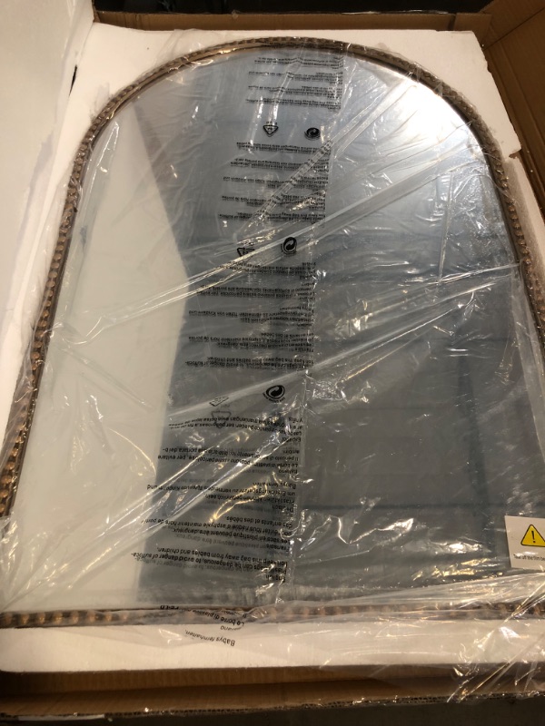 Photo 1 of Arched Mirror for Wall, 24"x36" Gold Arch Bathroom Vanity Mirror, Metal Floral Frame Decorative Arch Wall Mirror, Antique Gold Arched Mirror for Washroom, Bedroom, Entryway, Living Room
