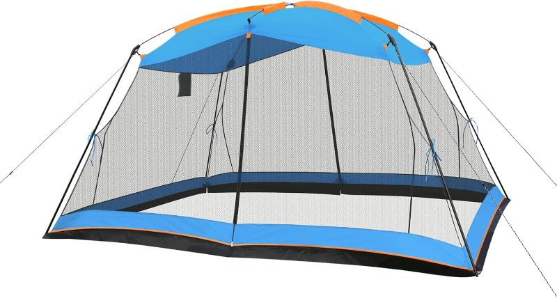 Photo 1 of Screen House 13x9 FT 4 Mesh Walls Canopy Tent Camping Gazebo Shelter for 6-8 People Outdoor Party Activities, Blue