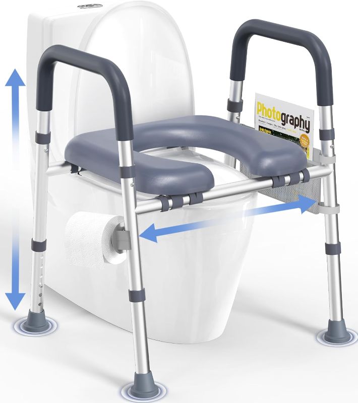 Photo 1 of Toilet Seat Risers for Seniors, FSA HSA Eligible Raised Toilet Seat with Handles & Padded Seat, Adjustable Height & Width, 400lb Elevated Toilet Seat for Elderly, Handicap, Fit Any Toilet