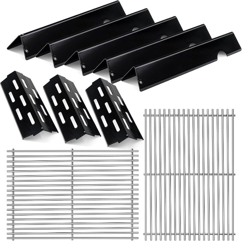 Photo 1 of Porcelain-Enameled Grill Flavorizer Bar Heat Plates with 2 Pack Stainless Steel Cooking Grates Grill Replacement Parts for Weber Genesis II 300 Series E-310 E-315 E-330 E-335 S-310 S-335
