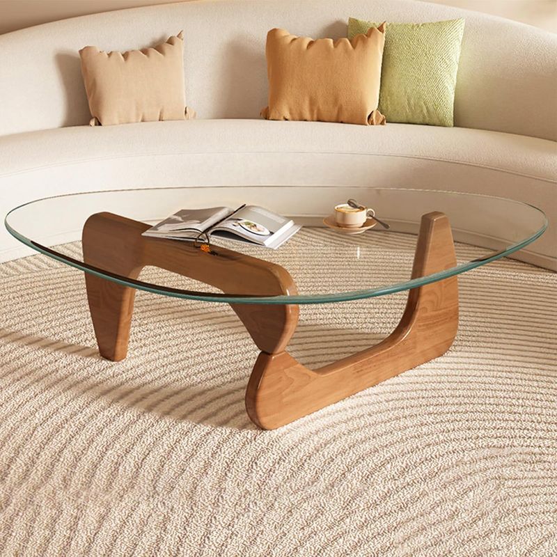 Photo 1 of Small Glass Coffee Table, Mid Century Modern Coffee Table, Center Table for Living Room, Wood Minimalist Coffee Table with Wood Base, Funky Contemporary Coffee Table, (Walnut Transparent, 31.5in)