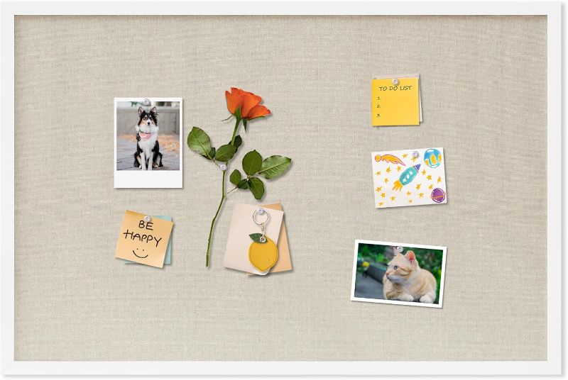 Photo 1 of Cork Board with Linen White,Bulletin Board 30"x20" Hanging Corkboards for Office Home School Message Board or Vision Board Decoration.