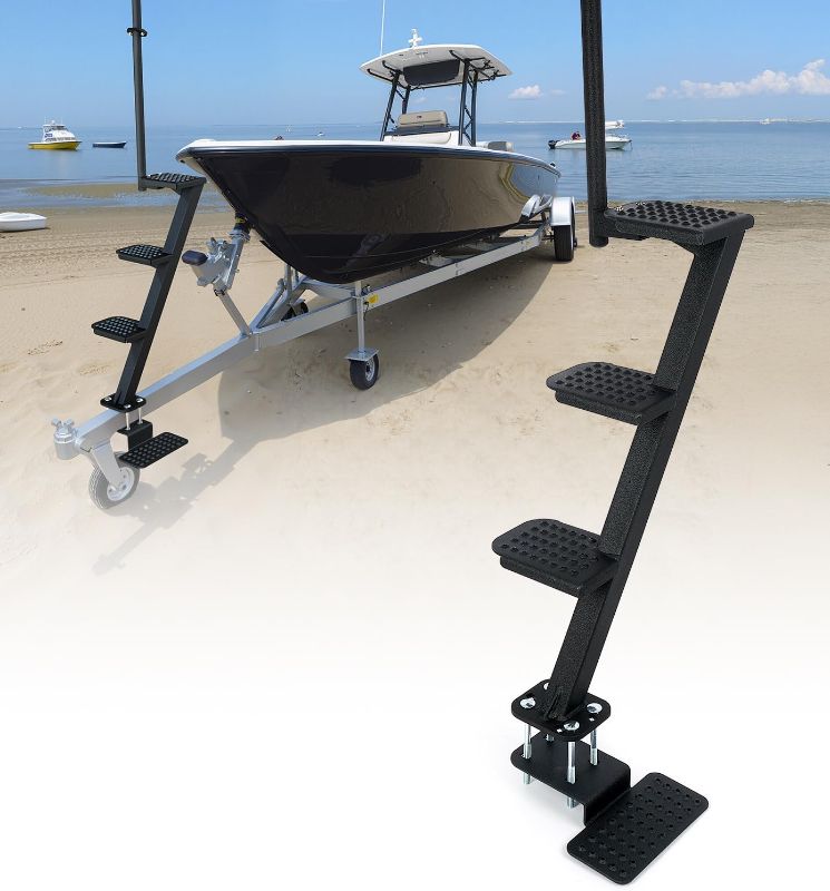 Photo 1 of Heavy-Duty Boat Trailer Steps with Safety Grab Handle, Non-Slip Surface, Trailers Tongue Step Compatible with Most Deep V, Patent Pending, 4 Steps