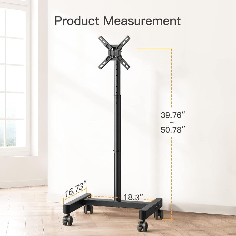 Photo 1 of Perlegear Mobile TV Cart, Rolling TV Stand for 13-50 inch TVs with 30° Tilt Universal TV Cart for LED/LCD/OLED TV Height Adjustable Floor TV Stand Holds 44lbs Portable Monitor Stand Max VESA 200x200mm