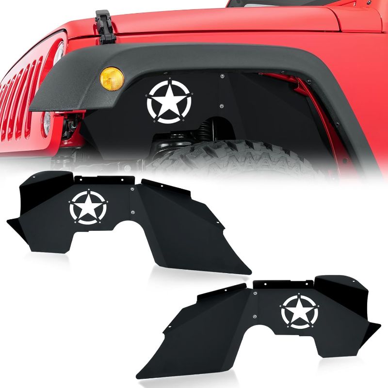 Photo 1 of Front Inner Fender Liners Compatible with 2007-2018 Jeep Wrangler JK & JKU Unlimited Sport Sahara Rubicon, Bolt-on Style Mud Guards Steel Wheel Well Fenders Flares Cover (2/4 Doors)
