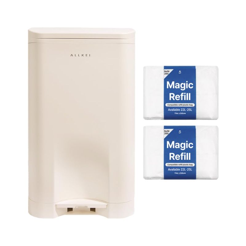 Photo 1 of ALLKEI 29L Diaper Pail White Includes 2 Magic Refill Bags, Disposal System, Odor Control Trash Can for Baby, Adult Diaper, and Pet Waste, Made of Durable ABS. (Cream)