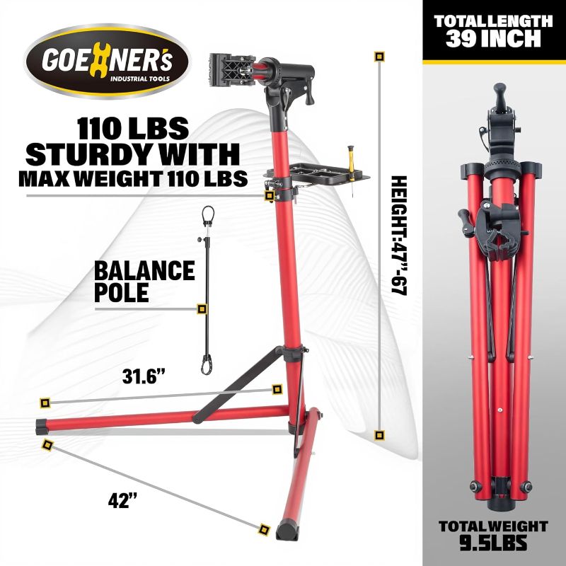 Photo 1 of Heavy Duty E Bike Repair Stand (Max 110 lbs) - Portable Bicycle Stand Maintenance Workstand Aluminum Made For Electric Bikes, Mountain Bike and Road Bike