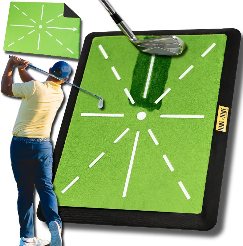 Photo 1 of Golf Hitting Mat - Premium Swing Training Mat - Golf Swing Trainer for Path Detection, Fathers Day Golf Gifts -Upgraded 16"x12" with Replaceable Mat, NINE + NINE