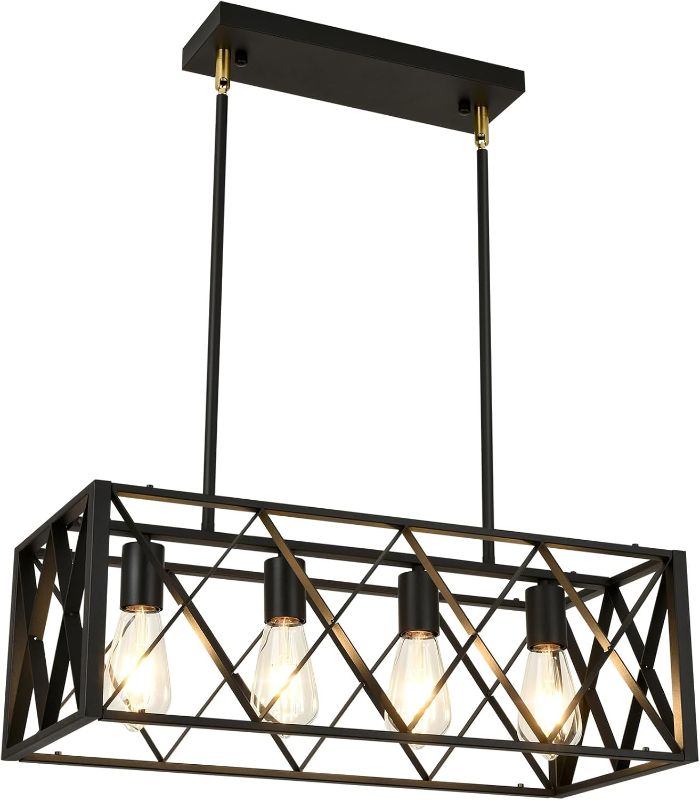 Photo 1 of Kitchen Light Fixture Black Farmhouse Chandelier for Dining Room Rectangle Kitchen Island Pendant Lighting 4-Light Metal Industrial Linear Chandelier for Living Room