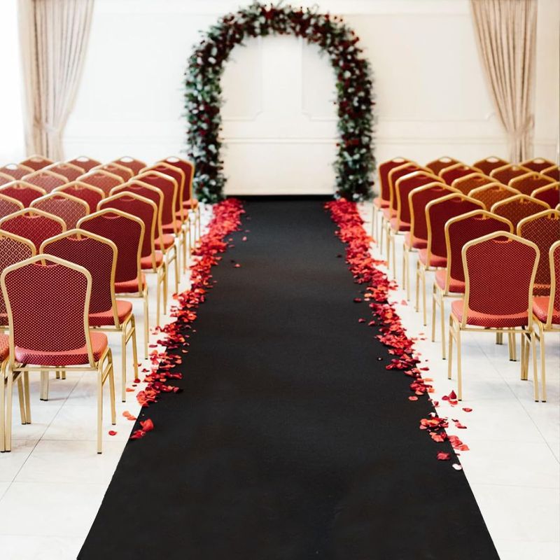 Photo 1 of Black Aisle Runner Carpet Rugs for Partys & Events, Premium 160 GSM Felt Non-Woven Fabric Runway Rug for Step, Ceremony Parties and Hollywood Oscars Runway