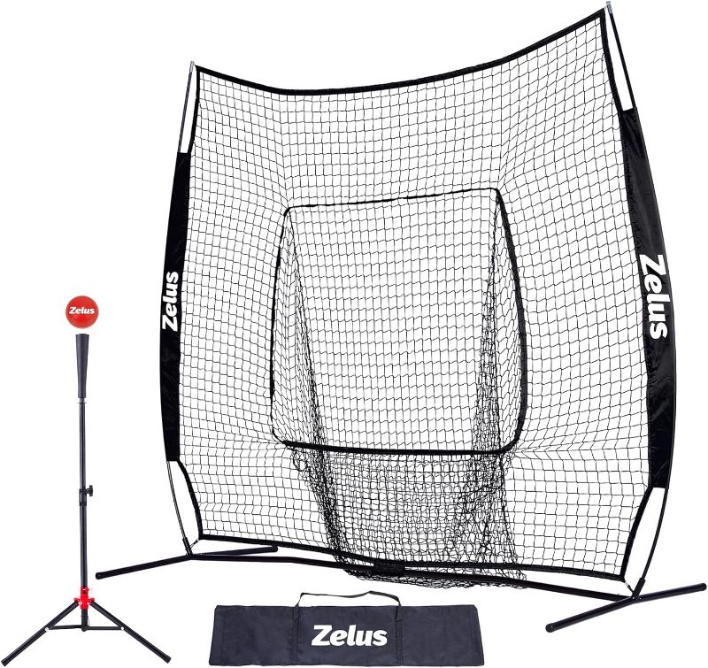 Photo 1 of ZELUS 7x7ft Baseball Net, Baseball Softball Practice Net with Tee, Baseballs and Carry Bag for Batting Hitting and Pitching
