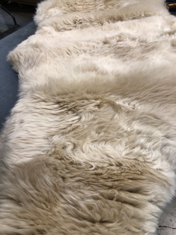 Photo 1 of Real Sheepskin Rug 2x6 ft | Sheepskin Rugs for Living Room and Sofa | Bedside Rugs for Bedrooms | Large Fluffy Rug is Breathable & Heat-regulating in Color Beige