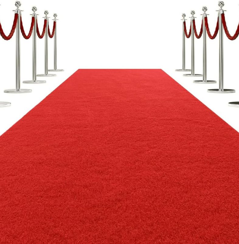 Photo 1 of Red Carpet Runner for Party 3 x 10 ft Extra Thick Non-Slip Bright Red Rugs Aisle Runner for Proms Wedding Events Waterproof Custom Indoor Outdoor Runner Rug for Hallway Entryway Balcony Garage Stair