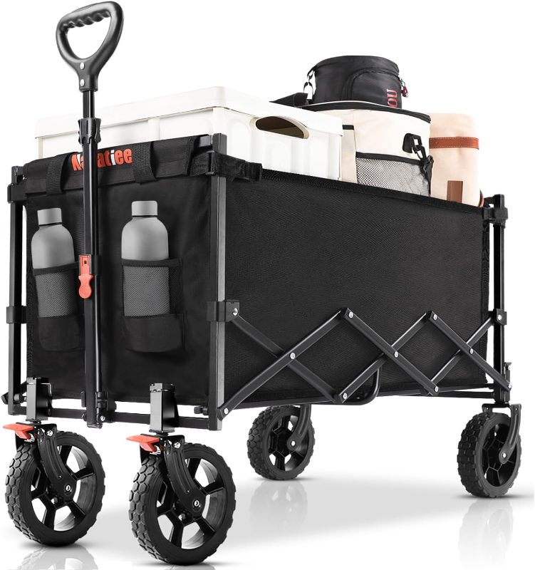 Photo 1 of Navatiee 140L Wagon Cart Foldable, Large Capacity Collapsible Wagon with Smallest Folding Design, Utility Grocery Cart for Camping Shopping Sports, Black