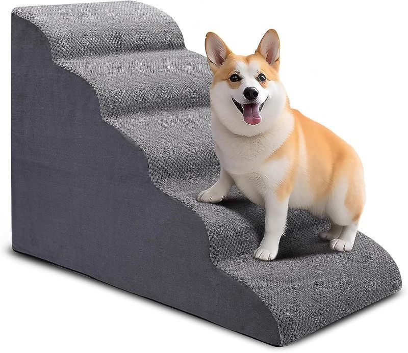 Photo 1 of Dog Stairs for High Beds 5-Step Dog for Small Dogs and Cats Curved Pet Stairs for High Bed Climbing Balanced Pet Step Indoor Stairs for Small Pets Older Dogs