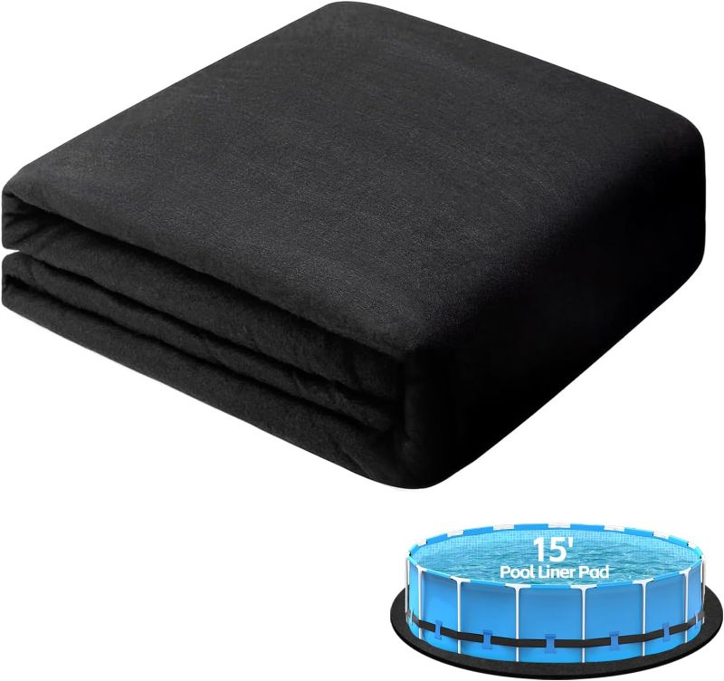 Photo 1 of Pool Pad 15 ft Round Above Ground, 280 Grams Geotextile Pool Liner Pad for Bottom Protection, Heavy-Duty Under Pool Mat for Puncture Prevention, Swimming Pool Liners for Outdoor Padding, Black