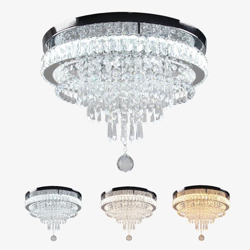 Photo 1 of FRIXCHUR 19.7" Crystal Chandelier Crystal Ceiling Light Modern LED Flush Mount Chandeliers Light Fixture for Bedrooms Living Dining Room 2700K/4000K/6500K Changeable Color