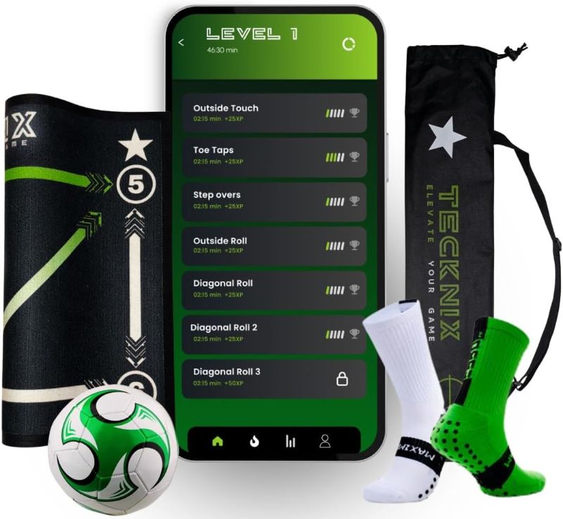 Photo 1 of Soccer Training mat with app - Soccer Dribble Trainer for Kids- Soccer Skills Training Equipment - Indoor Soccer Training Game - Ideal Gift Set with Non-Slip Socks and Ball