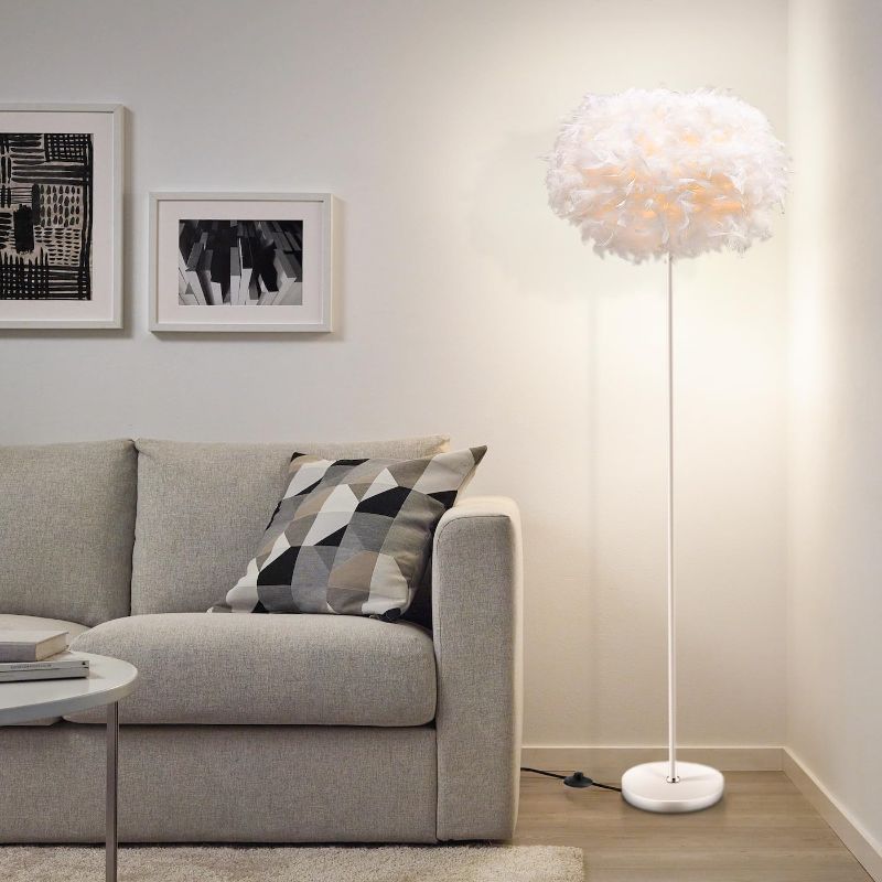 Photo 1 of Feather Floor Lamp,Floor Lamps for Living Room,Home Office Bedroom Decor,Floorlamp with White Lampshade,Modern Tall Standing Lamp for Dinningroom,Behind Couch,Girls'room,Corner