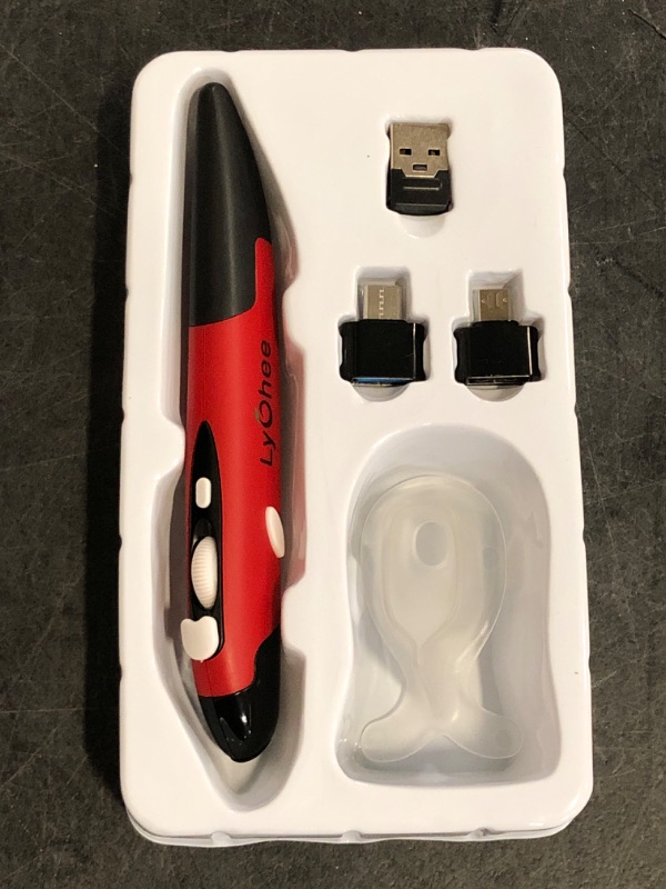 Photo 1 of Lychee Wireless Optical Pocket Pen Mouse, 2.4GHz USB Wireless Optical Mini Air Mouse for PC Laptop Notebook Computer Mac (Red)