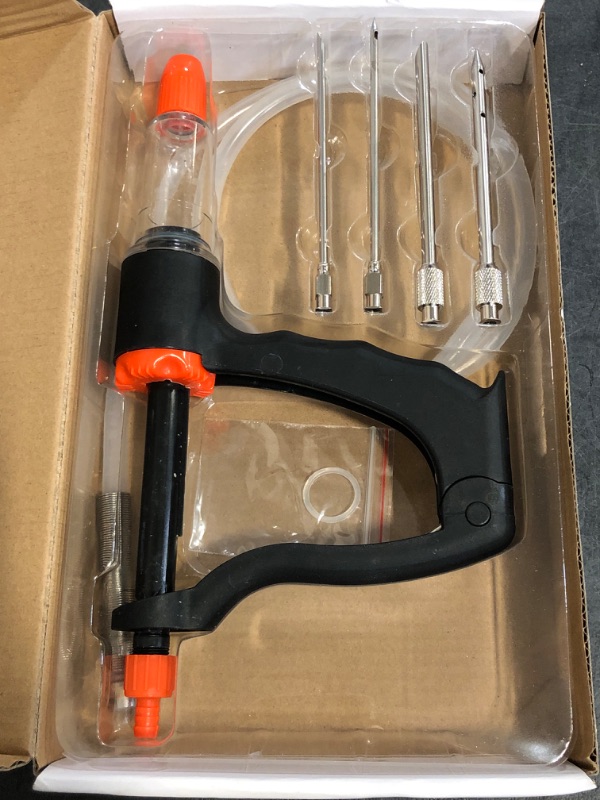 Photo 1 of Dreyoo Marinade Injector Syringe for Smoking, Meat Injector Syringe with 3 Flow Settings, 4 Precision Needles & 33.46in Hose Ideal Meat Syringe Pump for BBQ, Smoking, Turkey and Holiday Feasts